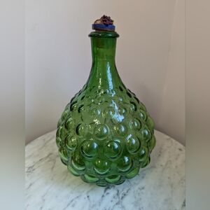 Vintage MCM Forest Green Bubble Bottle, Art Glass